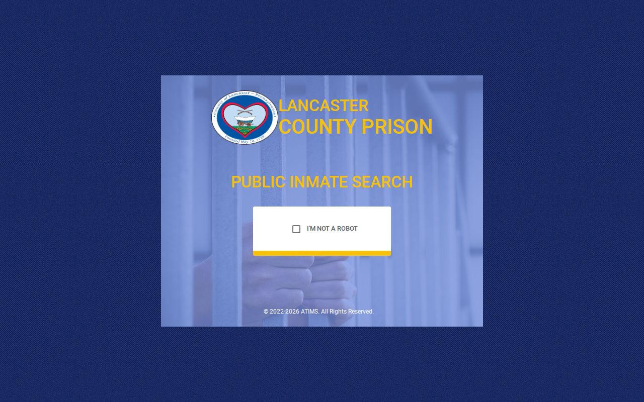 Lancaster resident lookup view of the Lancaster County Prison search entry